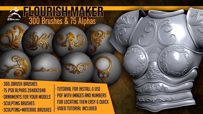 01-main-flourish-maker-ornaments-armor-weapons-medieval-wood-furniture-architecture-zbrush-brushes-by-artistic-squad-artstation