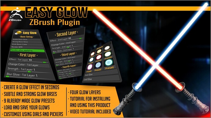 01-cover-easy-glow-neon-light-lightsaber-laser-plugin-for-zbrush-by-artistic-squad-artstation