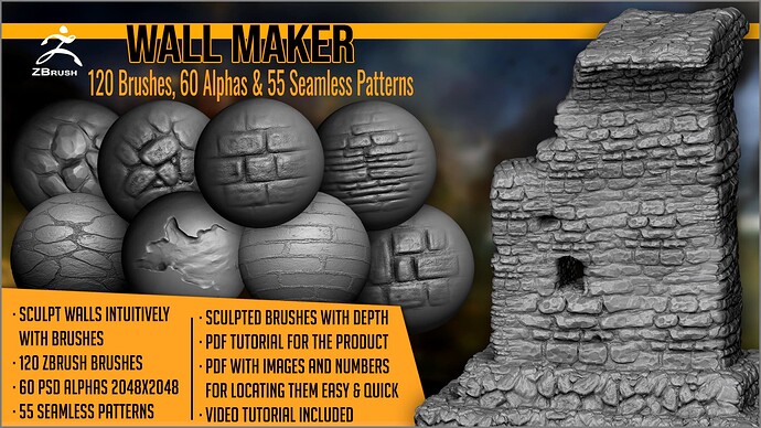01-wall-maker-120-zbrush-brushes-60-alphas-55-patterns-stone-brick-chipping-walls-by-artistic-squad-artstation